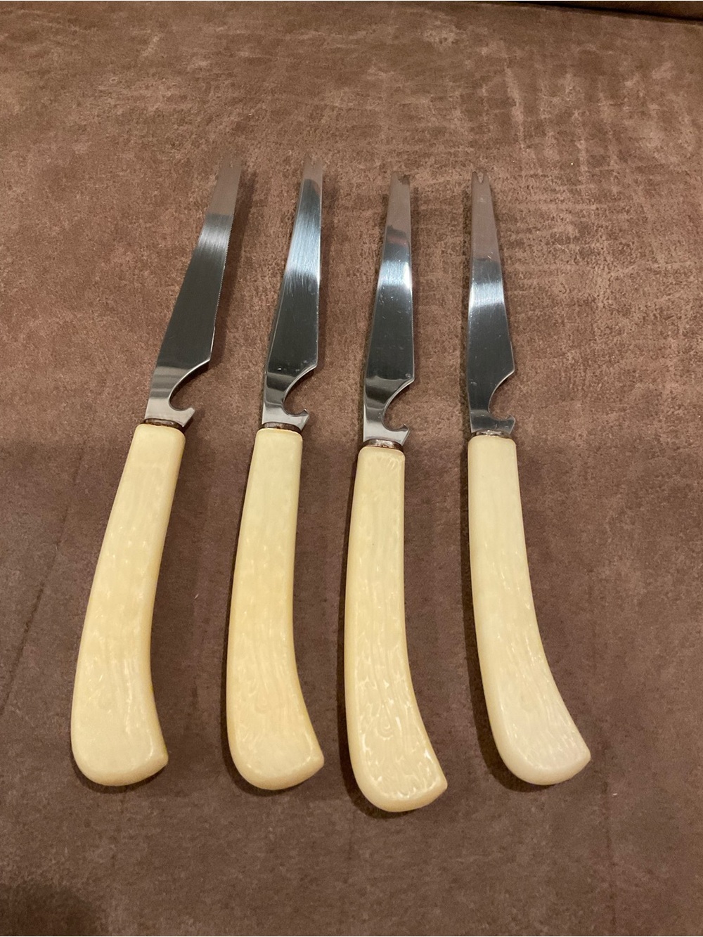 Vintage Cheese Knives with Faux Wood Print Handles
